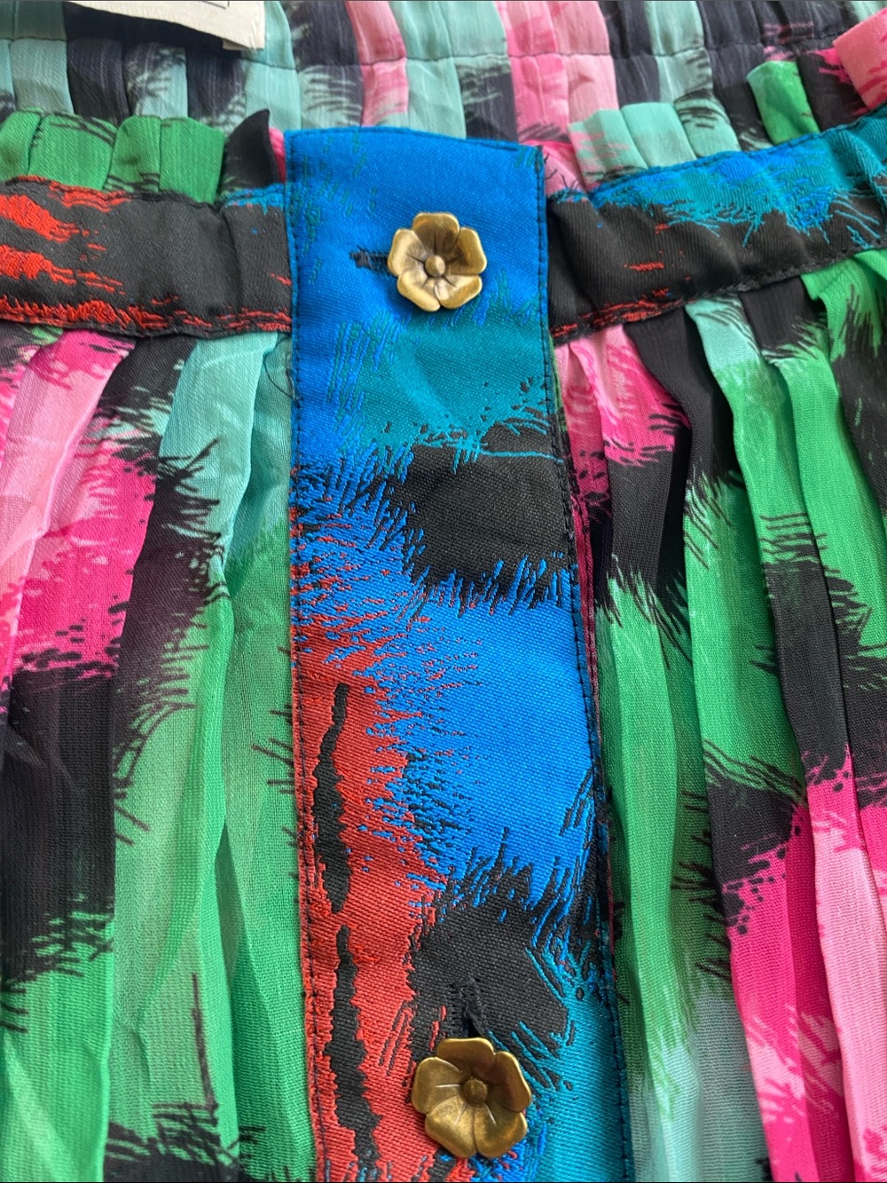 KENZO x H&M Pleated Floral Print Blouse Green Pink Blue Size 6 - Picture 6 of 13